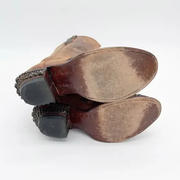 Lucchese Women’s 9 Brown Mad Dog Stud Wingtip Distressed Western Cowgirl Boots - Picture 10 of 12